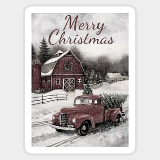 Red vintage car Christmas tree - Merry Christmas Sticker